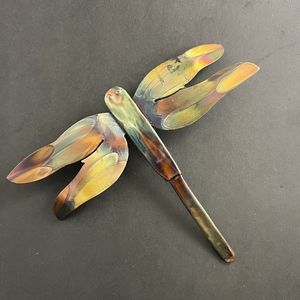 Flame Painted Copper Dragonfly Wall Hanging Decor Artisan Handmade Small 6” X 5”